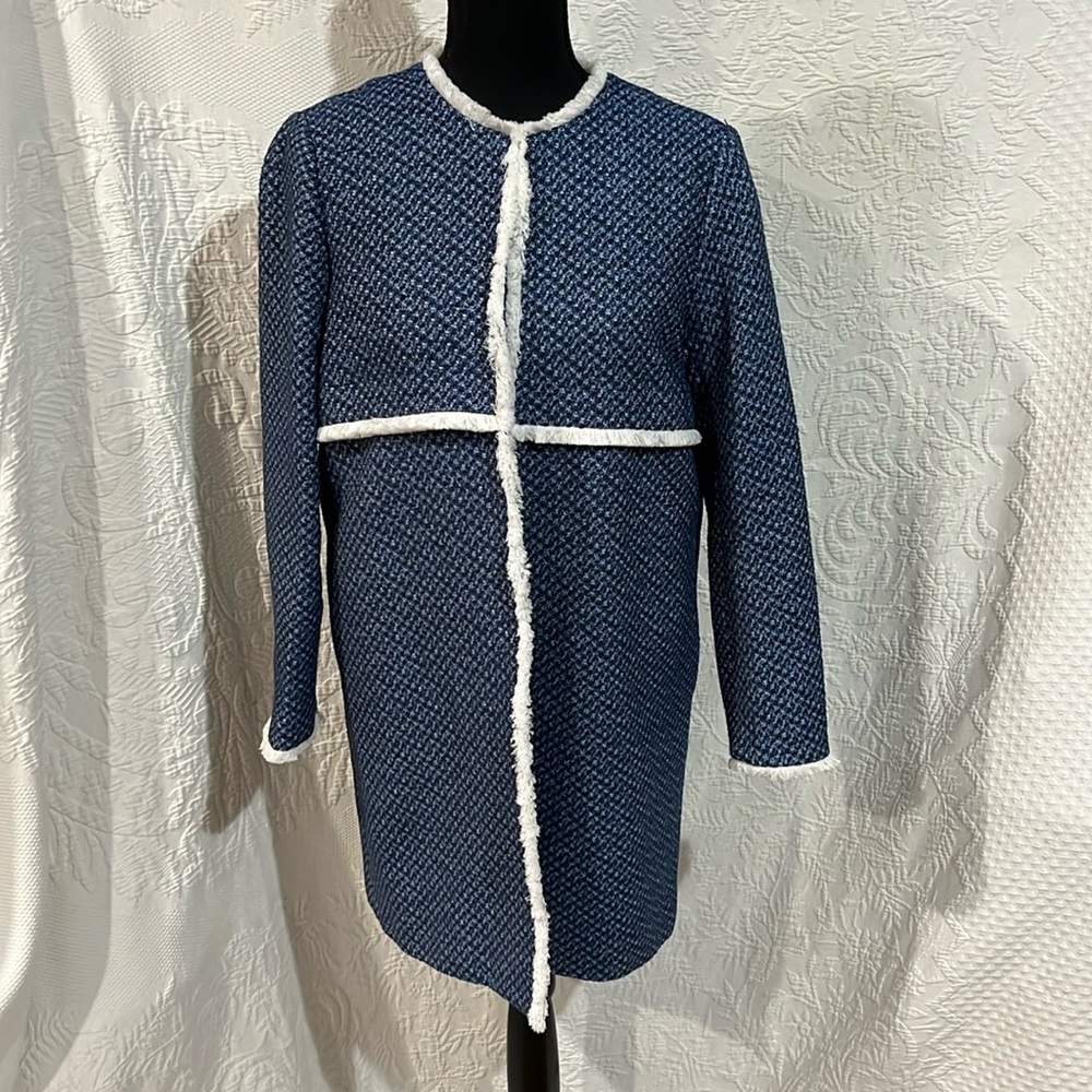 J McLaughlin Long Blue White Fringed Jacket